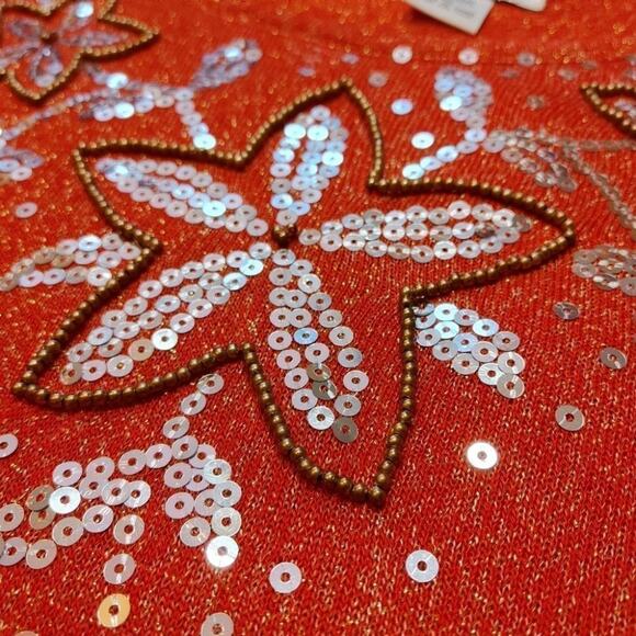 Cathy Daniels Red Shimmer Metallic Shiny Sequin Floral Flower Sheer Spakle XL - Picture 6 of 10